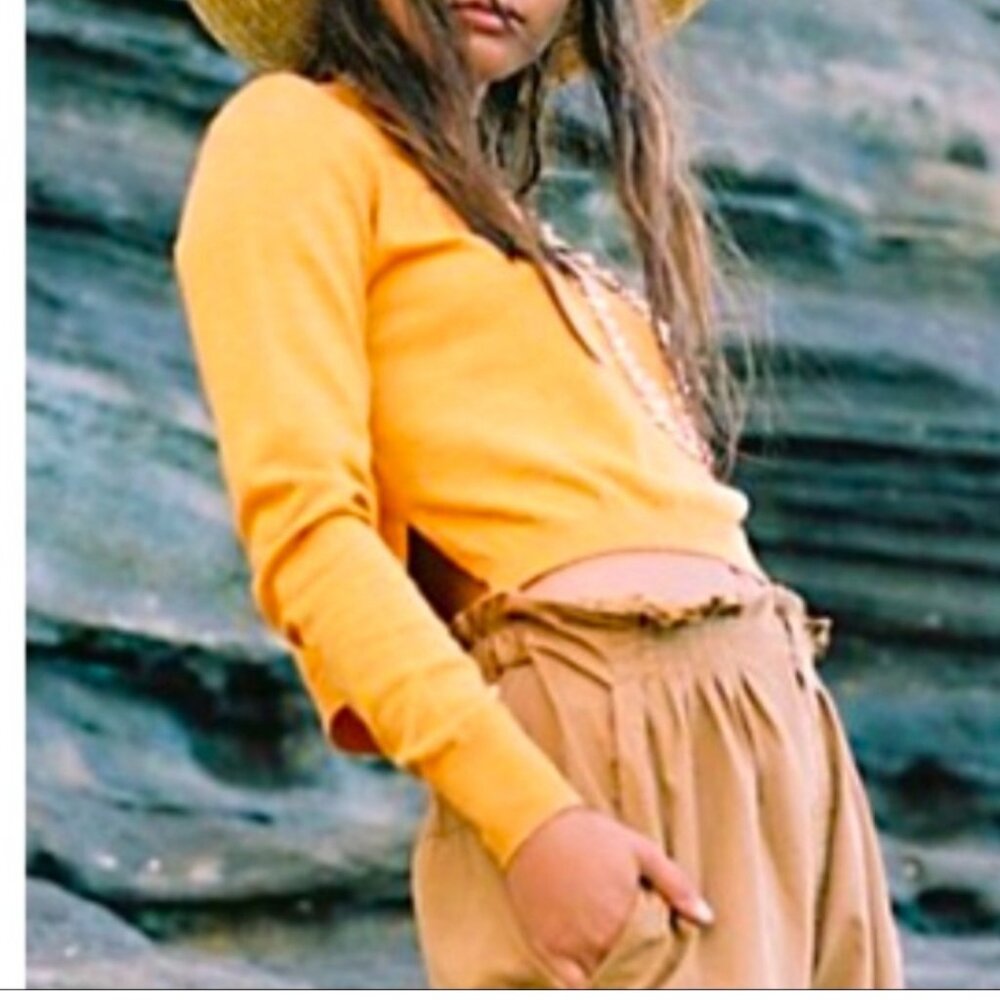 Free People Bright Mustard Scoop Neck Sweater